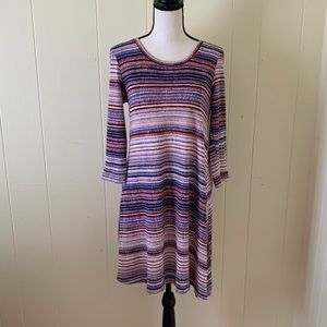 Cupio Multicolor Striped Spring Summer Pastel Stretch Flowy Dress Small